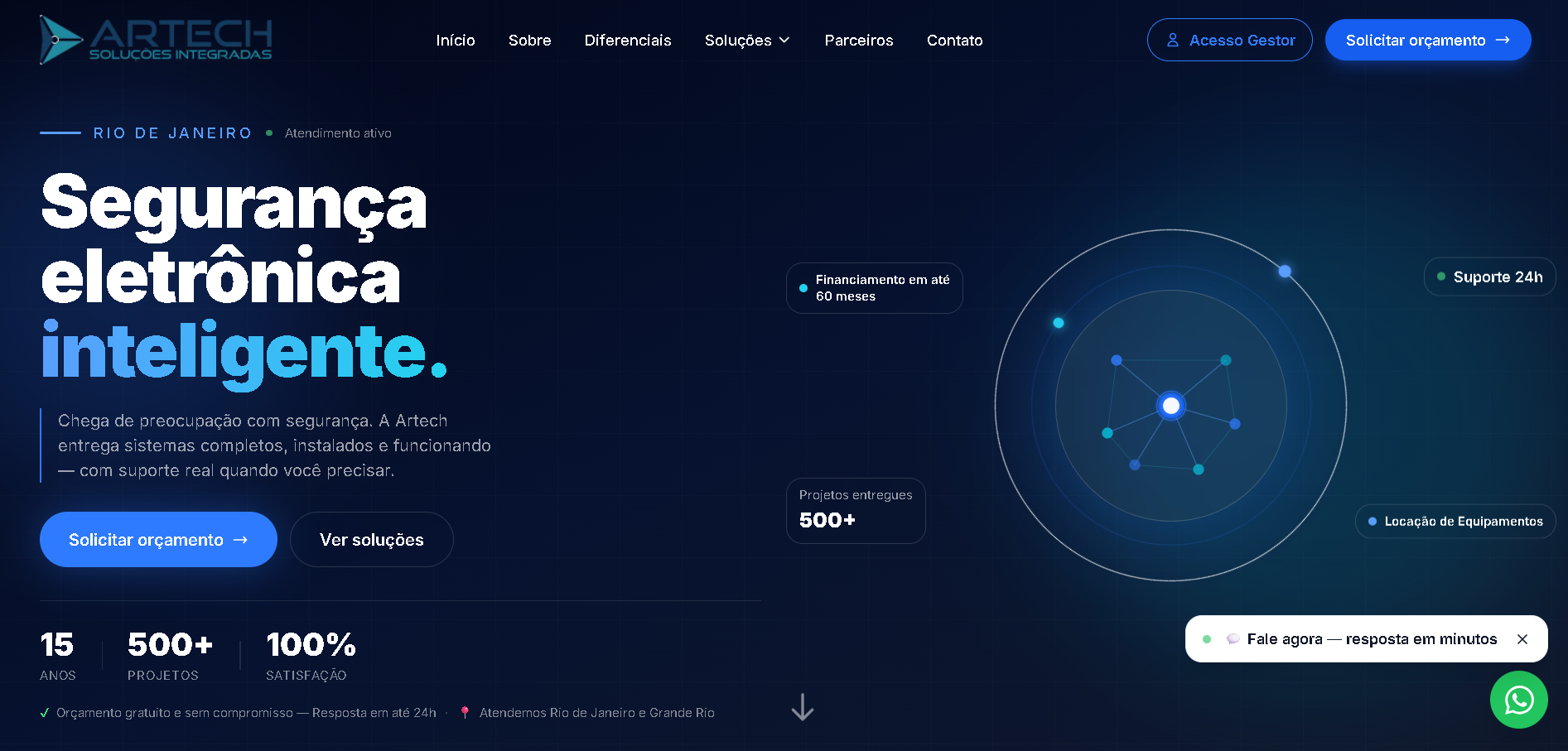 Página inicial do site da Artech Soluções Integradas